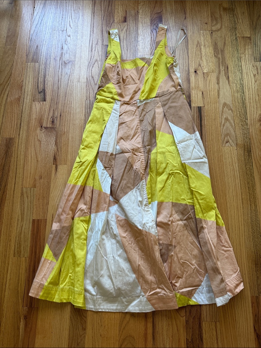 Donna Karan Colorblock A-Line Sun Dress in Yellow, Tan & White